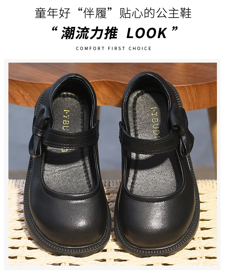 Girls' Shoes, Genuine Leather, Children's Princess Shoes, 2026 Spring and Autumn New Black Performance Shoes, Little Girls' Blac