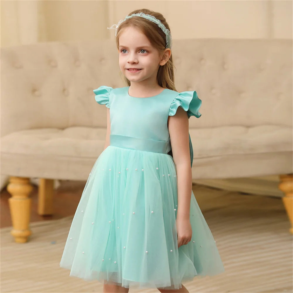 Toddler Girl Flower Birthday Tulle Dress Backless Bow Wedding Party Dress