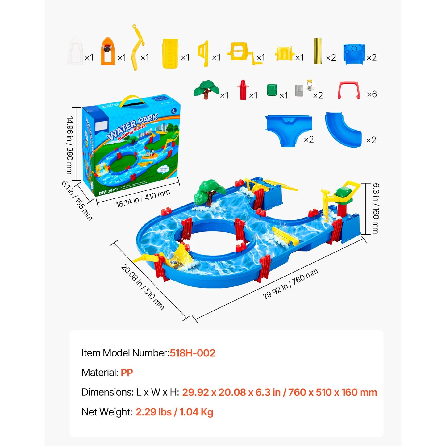 SucceBuy Water Play Table Children's Outdoor Beach Toy with 39PCS