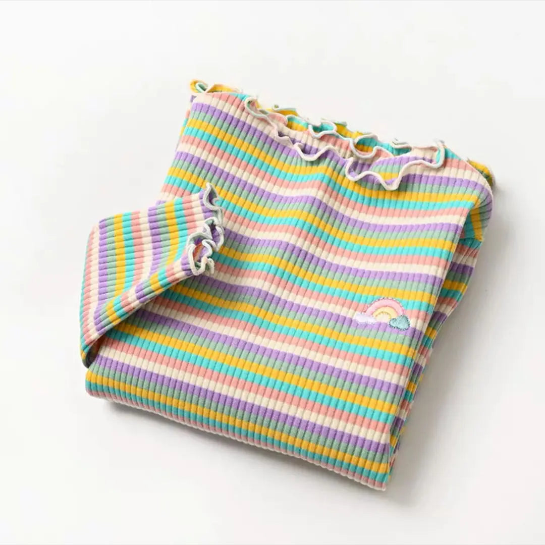 Tatiana Color Stripe Flower Printing Tops