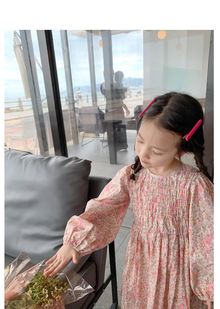 Girls Casual Dresses Floral Crease Sweet Dress Kids Clothes Princess Dress Girls 3 To 7 Years Flower Girl Dresses for Weddings