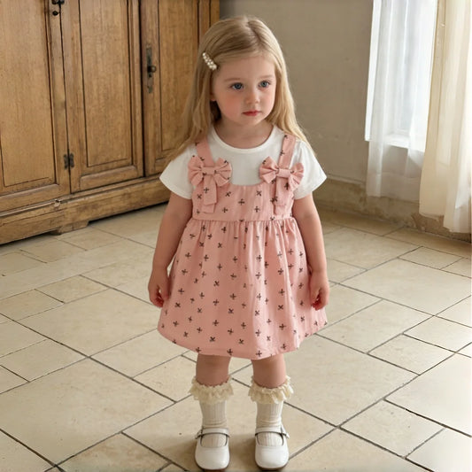 Baby Dress Summer Cotton Short-Sleeve Bow-Tie Baby Girls Dress