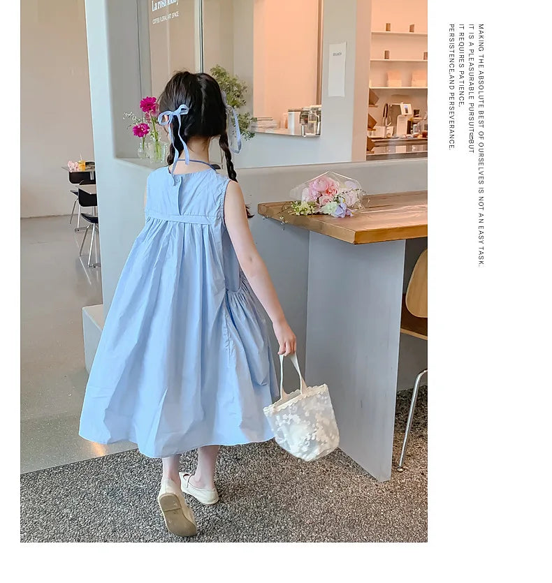 Ana Summer Junior Girl Sleeveless Dress Solid Side Cotton Dress