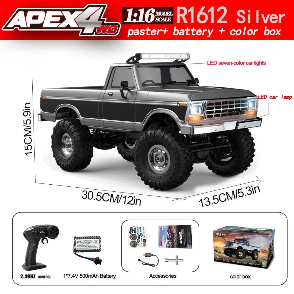 1:16 HBToys RC Car with Realistic LED Roof Light RC Crawler Vehicle R1611 4x4 Off-Road Full Functionality Alloy Drive Shaft