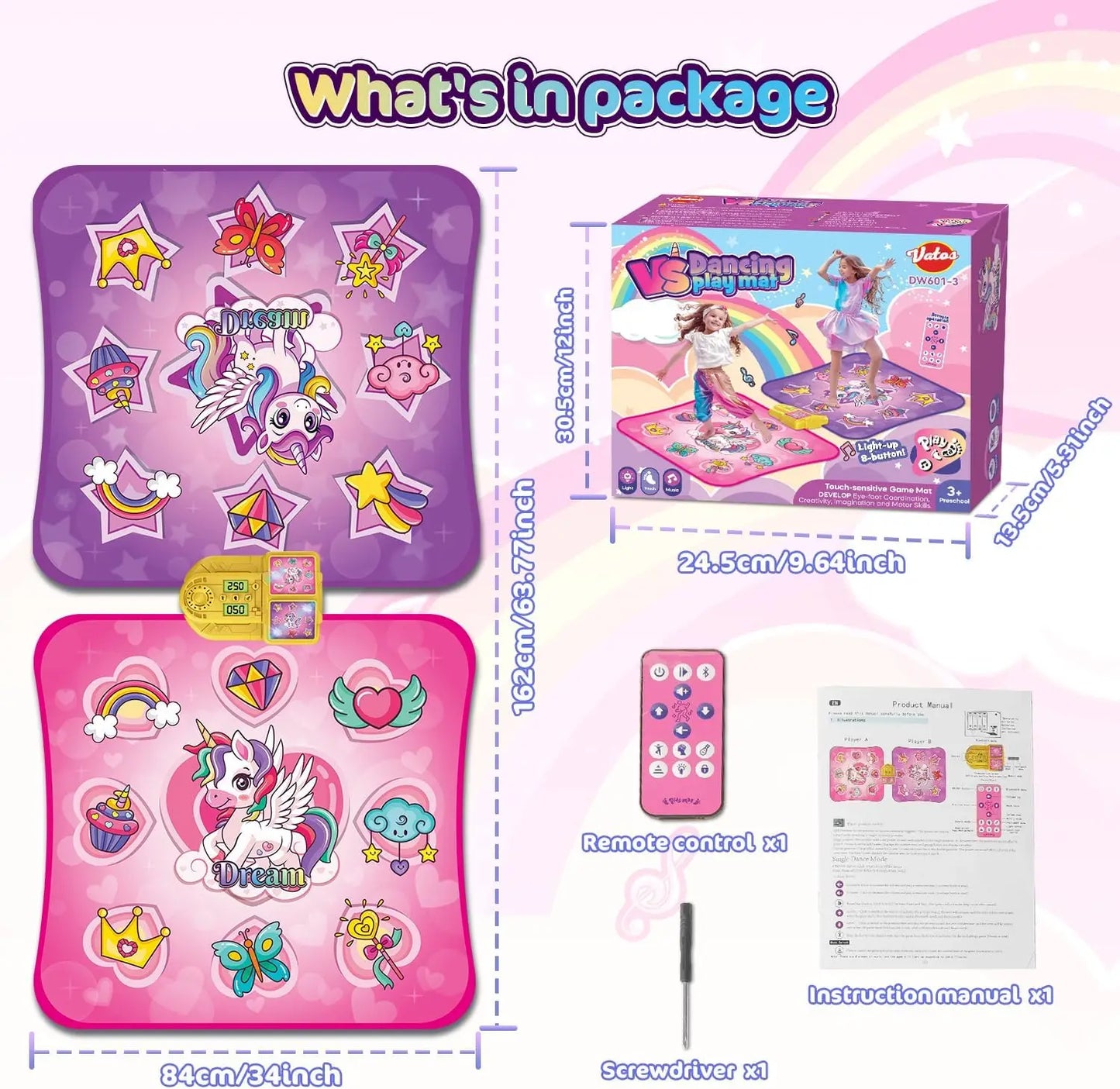 VATOS Unicorn Dance Mat x2 Toys for Girls 9-Level Dancing Game