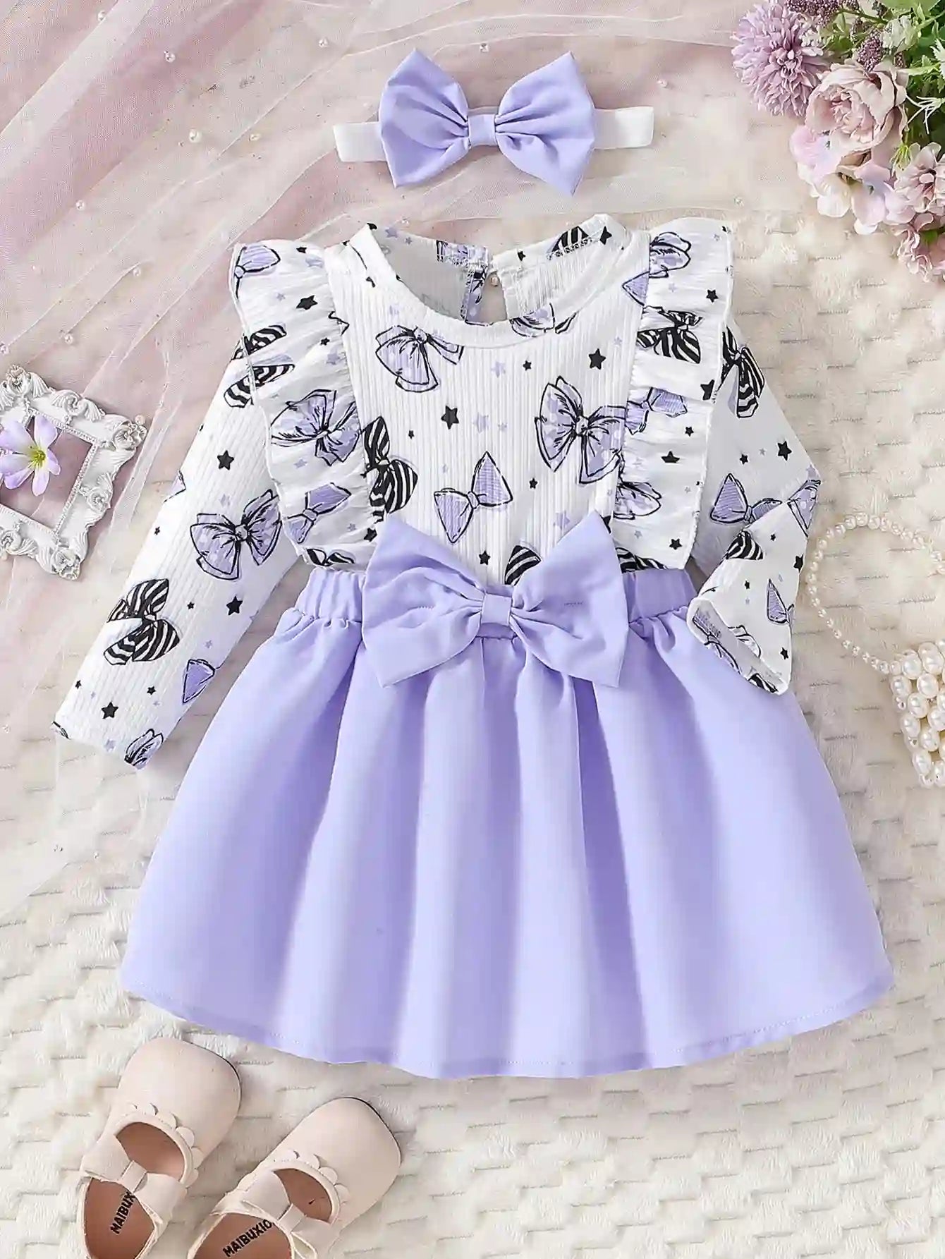 Ella Baby Girl Cartoon Bow Dress - Spring Autumn Ruffle Design
