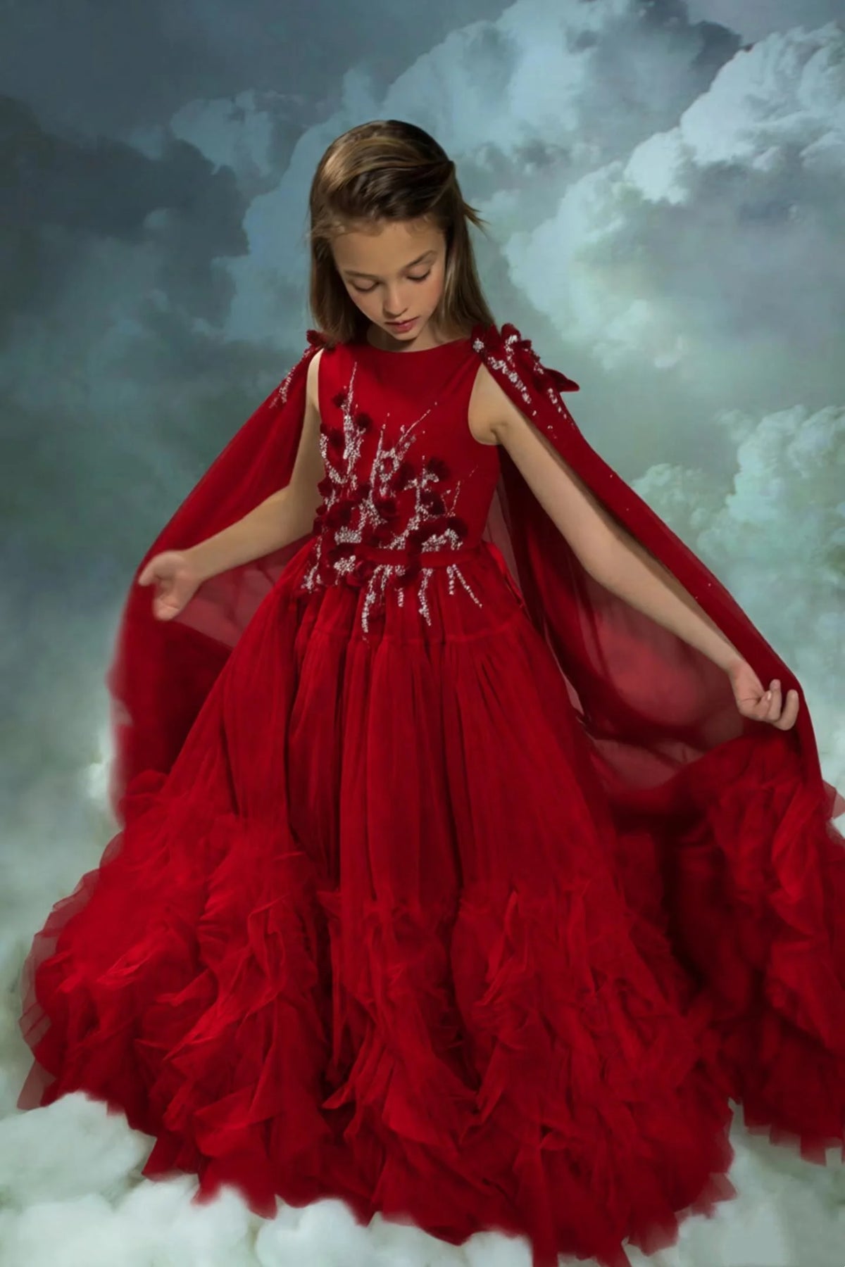 Blush Pink Flower Girl Dresses With Cape Customized Floral Ruffles Princess Baby Girl's Birthday Party Gowns Kids Pageant Dress