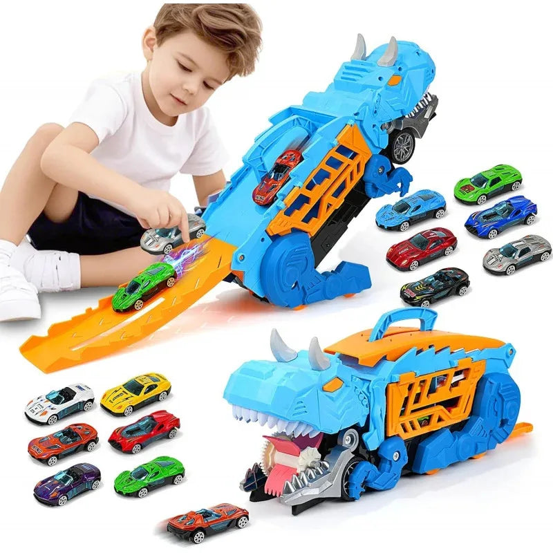 Dinosaur Toys for Kids Boys Ages 3-5, Car Track Set Dinosaur Transport Truck with Diecast Cars