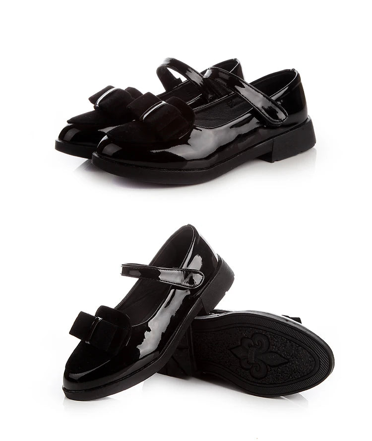 Girl Princess Leather Shoes PU Casual Baby Black Red Girls Fashion Brand Glossy Dance Shoes