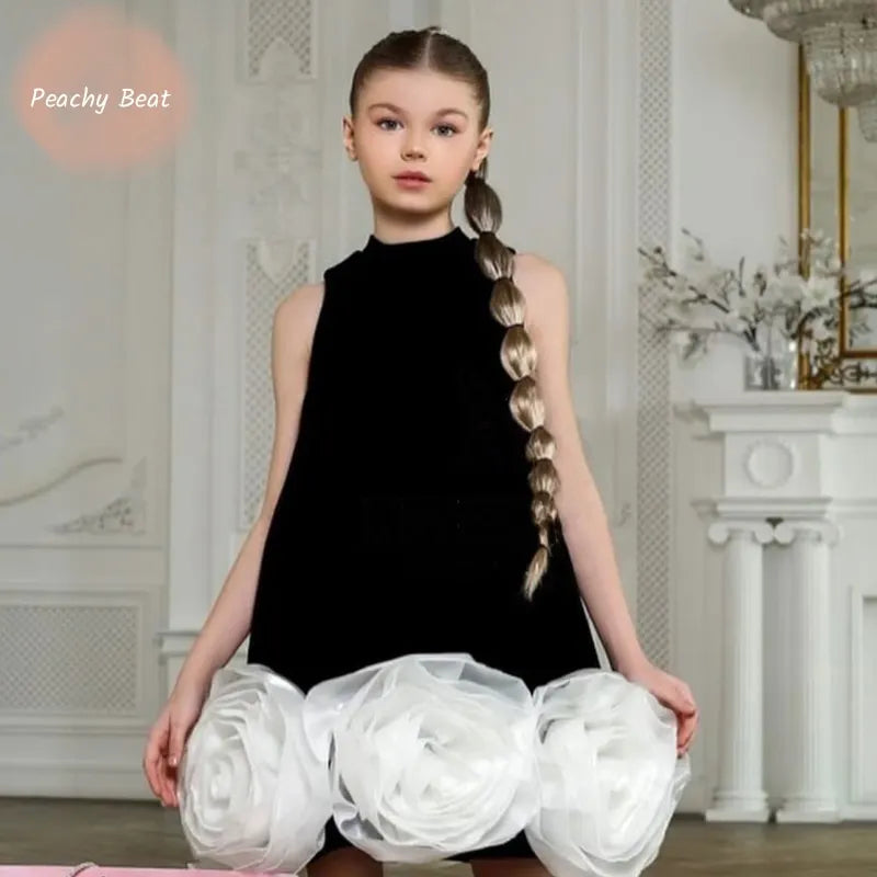 Fashion Baby Girl Princess 3D Flower Dress Infant Toddler Child Silk Vestido Wedding Party Dress