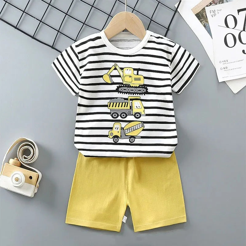 Cotton Tees and Shorts Set for Boys - Cartoon Design