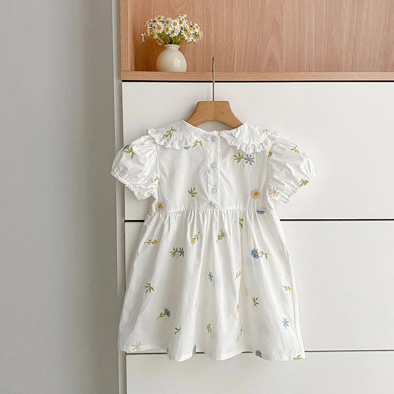2026 Girls Dress Korean Edition Summer New 2-6Yrs Cotton Embroidered Flower Girls' Dress
