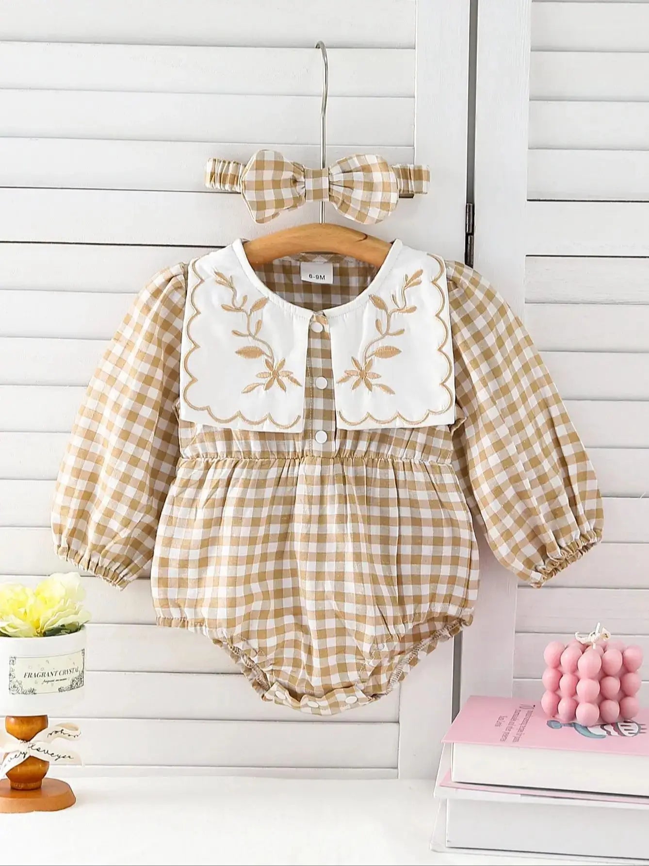 Yannet Checkered  Embroidered Collar Romper