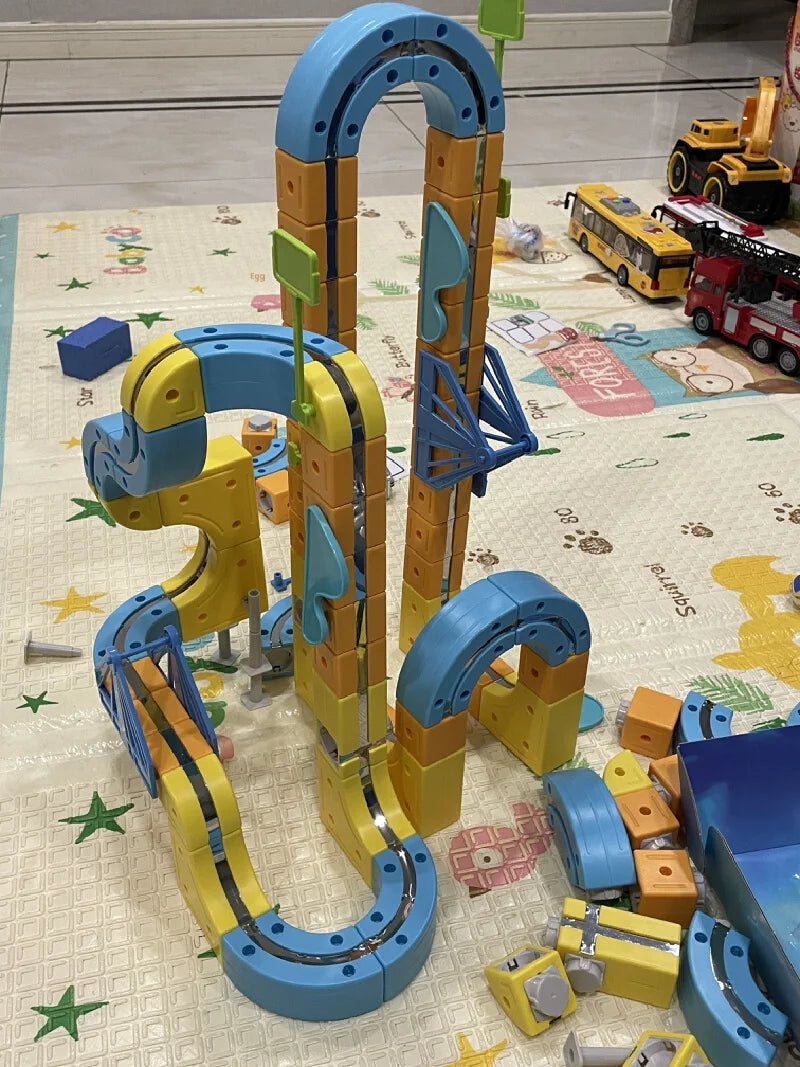 Children'S Puzzle Electric Magnetic Track Set With Anti-Gravity Vehicles