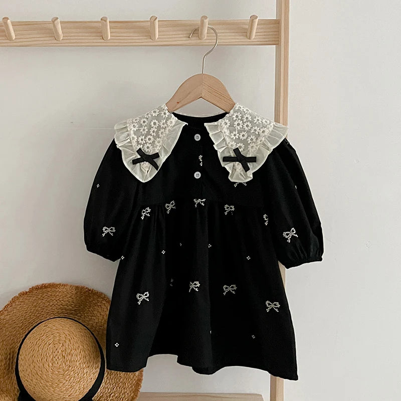 Autumn 0-6Yrs Girls Princess Dress Baby Girl Clothes Clothes Butterfly Collar Dress