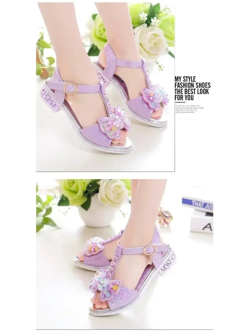 Girls Dance Shoes Non-slip Soft Sole 2025 Summer New Kids Princess Shoes T-strap Open Toes Children Sandals Sweet Bows Non-slip