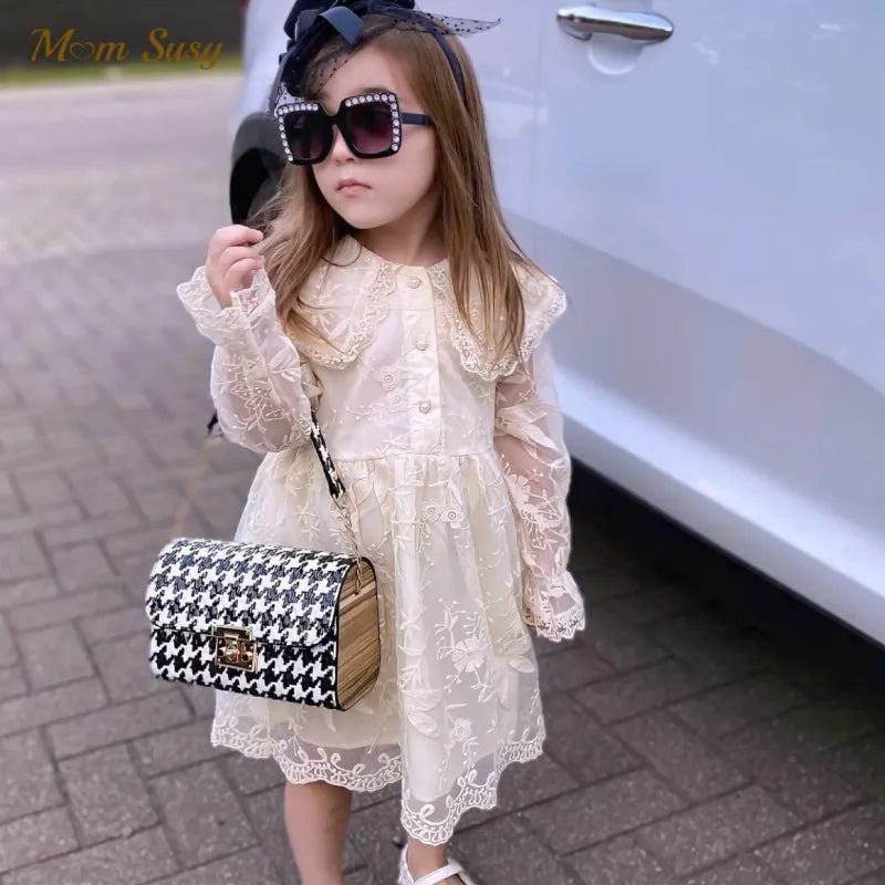 New Baby Girl Princess Vintage Lace Dress Spring Autumn Toddler Dress