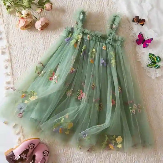 Skye Girls Summer Floral Dress with Bow and Embroidery