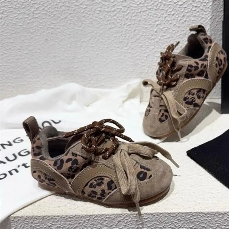 Girl Sneakers Spring Autumn Soft Sole Leopard Print Running Shoes