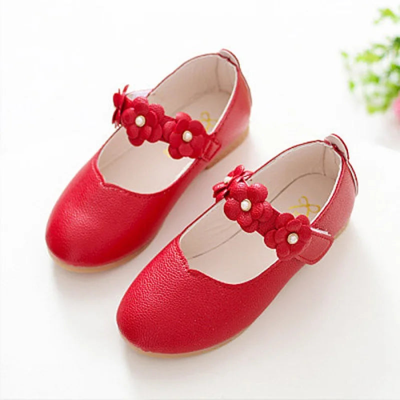 Girls Low-top Solid Color Leather Shoes Princess Shoes Flowers Student Single Dance Shoes White Child Shoes Comfortable Wearable