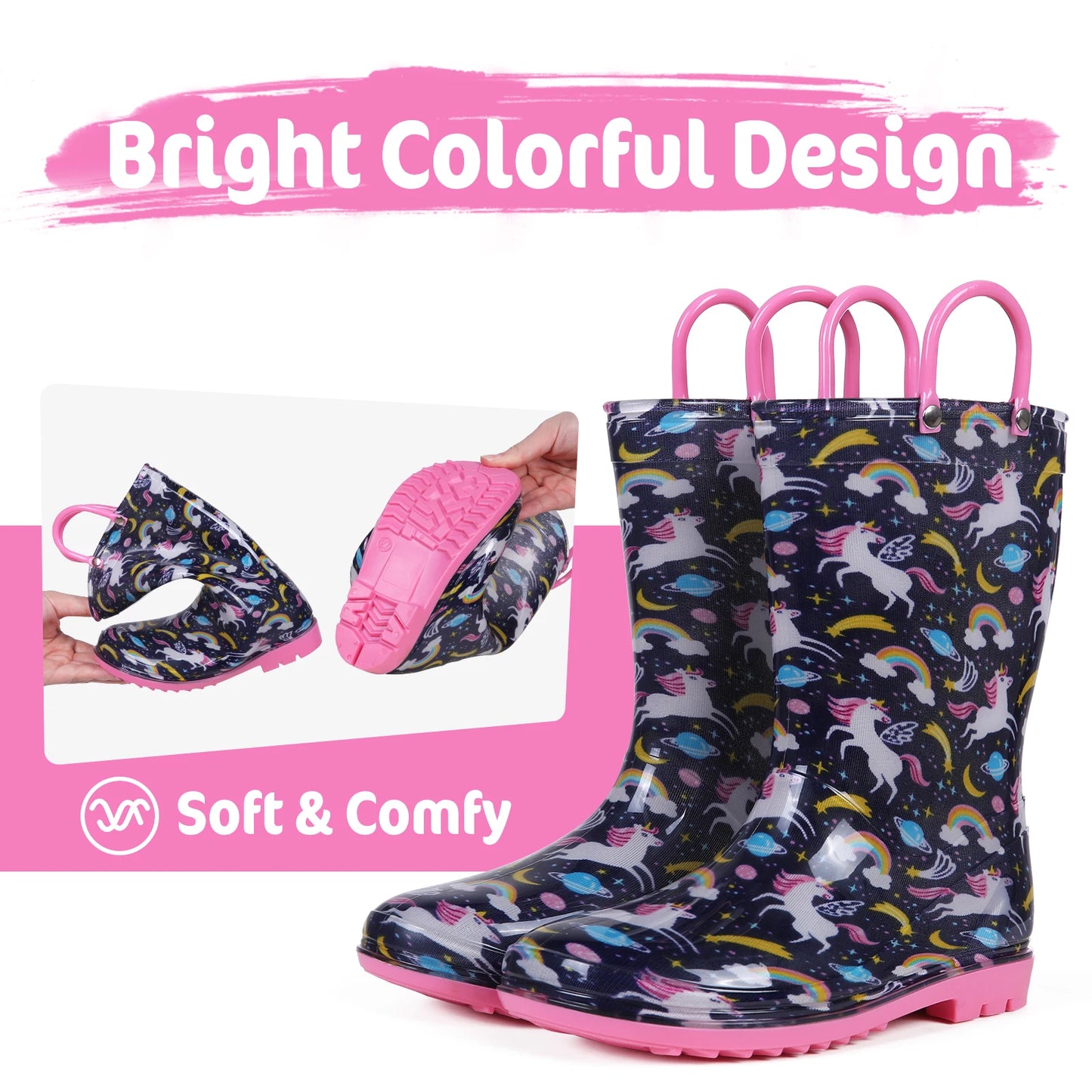 Jaden Evshine  Kids Rain Boots - Fun Dinosaur Unicorn Design