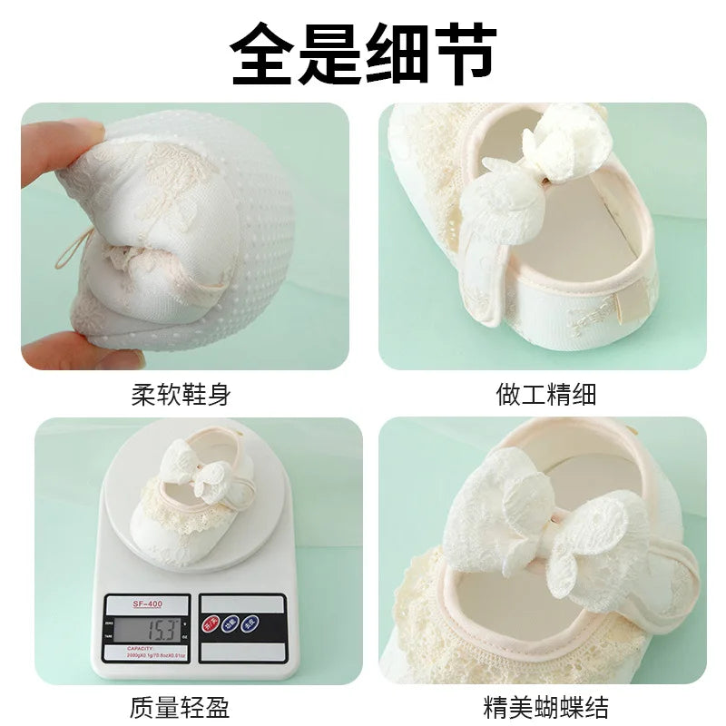 Spring and Summer Baby Toddler Shoes Newborn Baby Girl Princess Shoes 0-2 Years Old  Lace Infant Soft Sole Cute First Walkers
