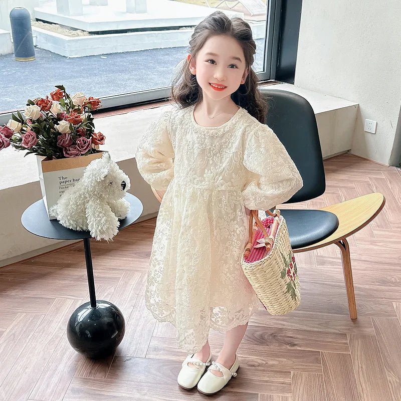 Girls’ Floral Dress with Lace Trim – Fully Lined Spring Dress