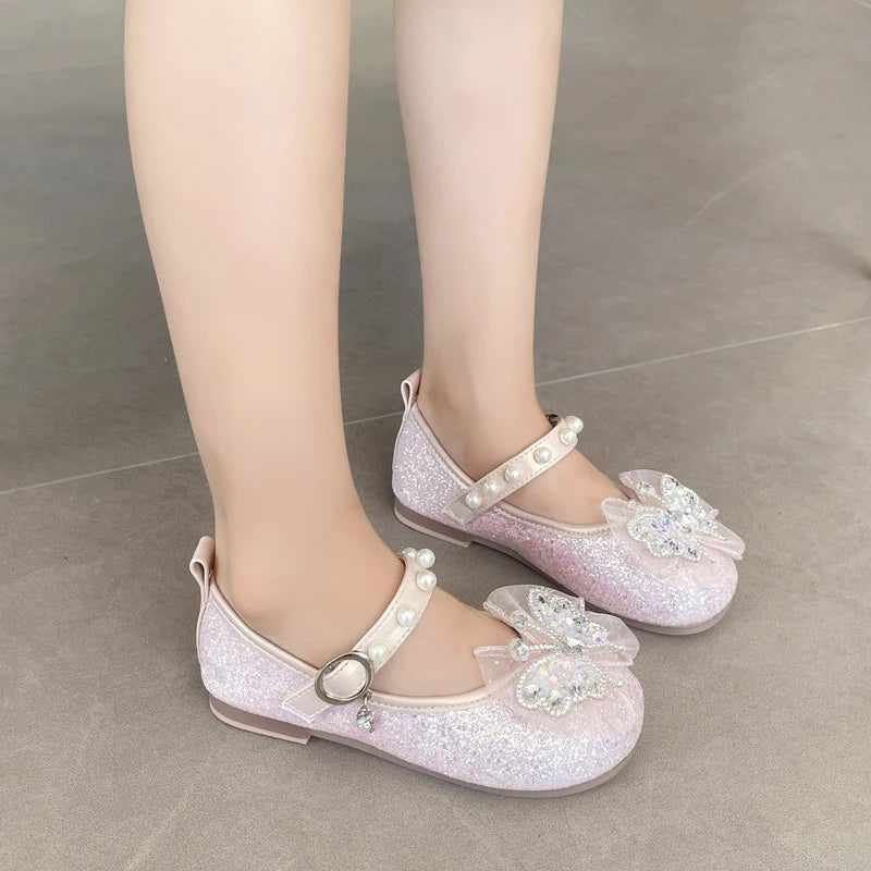Girls Princess Shoes 3-18 Years Glittering Butterfly Decoration Children's Shoes