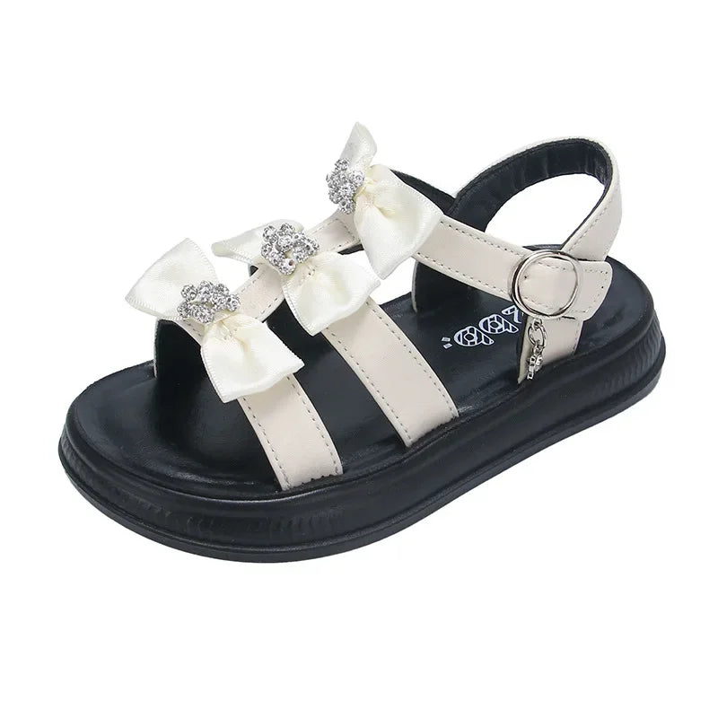 Girls Beach Shoes with Sweet Bows Soft Sole Kids Sandals Versatile 2025 Summer New Children Princess Shoes
