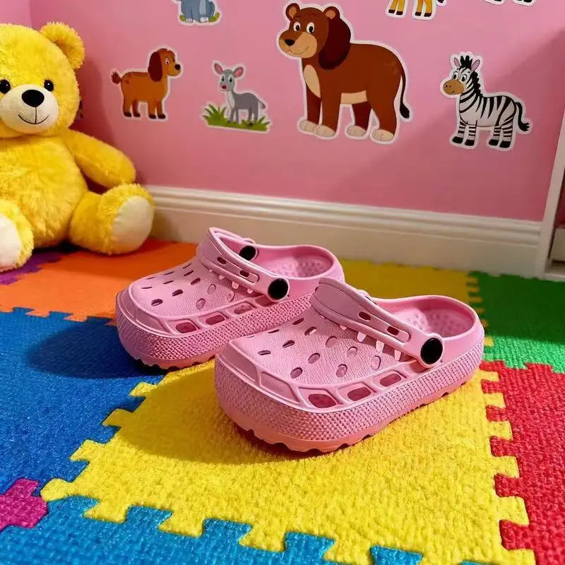 Girls Pink Cut-out Design Clogs Soft Sole Anti-slip Children's Indoor Footwear