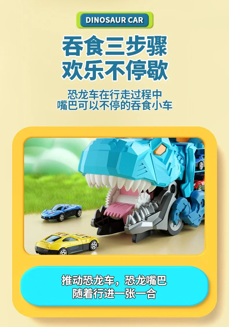 Dinosaur Toys for Kids Boys Ages 3-5, Car Track Set Dinosaur Transport Truck with Diecast Cars