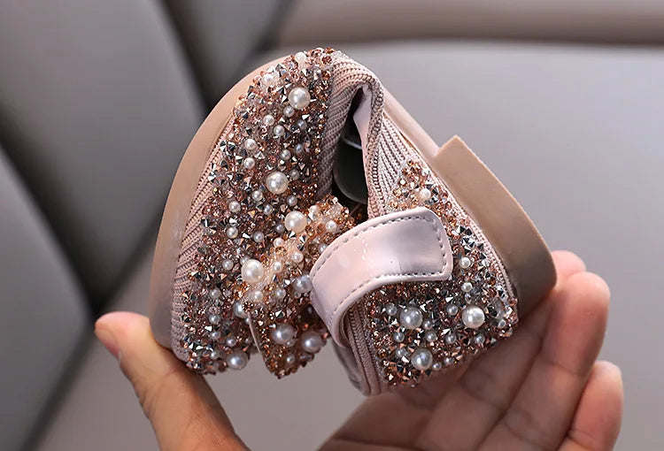 New Childrens Shoes Pearl Rhinestones Shining Kids Princess Shoe Baby Girls Shoe