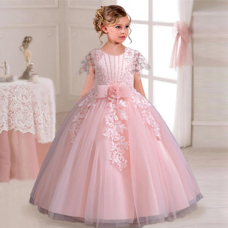 2025 New Elegant Girl Wedding Dress Embroidered Mesh Princess Dress