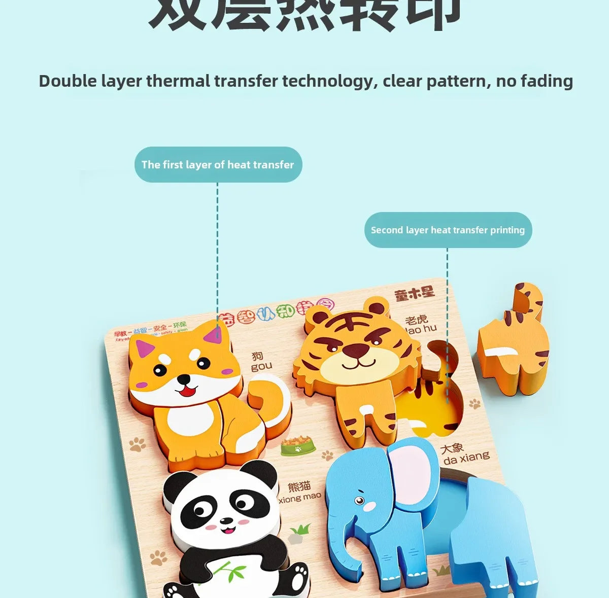 Montessori Cartoon 3D Wooden Puzzle Animal Traffic Jigsaw Toys