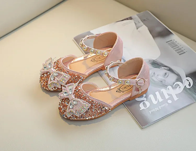 New Children Princess Shoes for Girls Bowtie Glitter Children Baby Dance Shoes