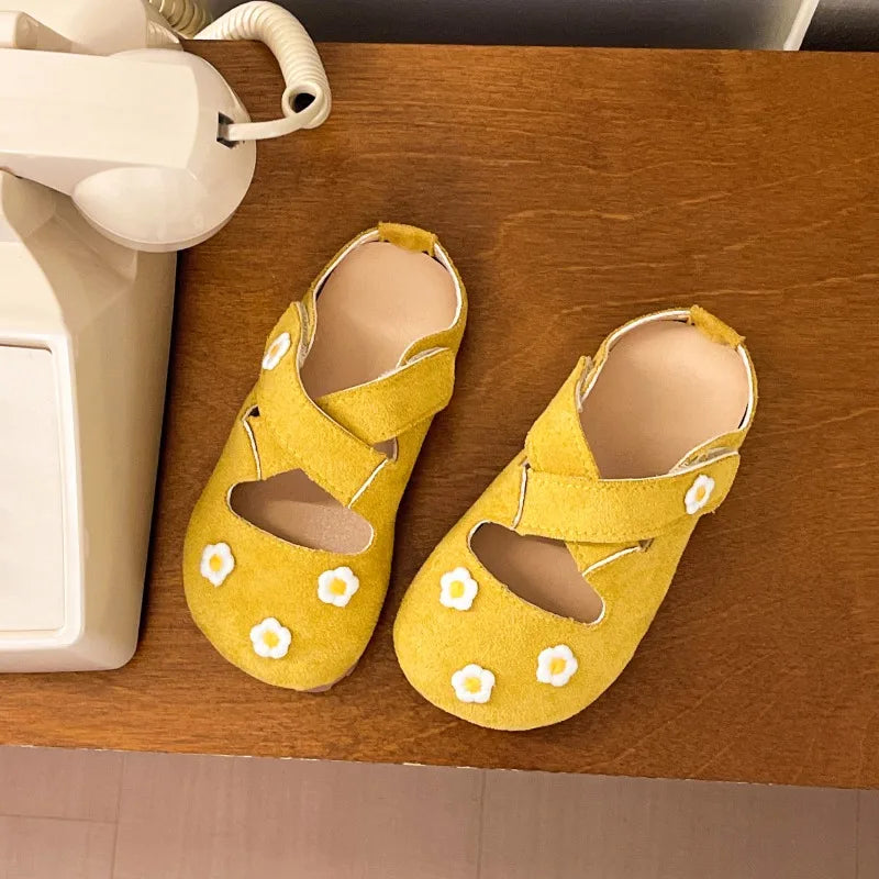 Girls Outdoor Shoes with Sweet Flowers Kids Princess Shoes