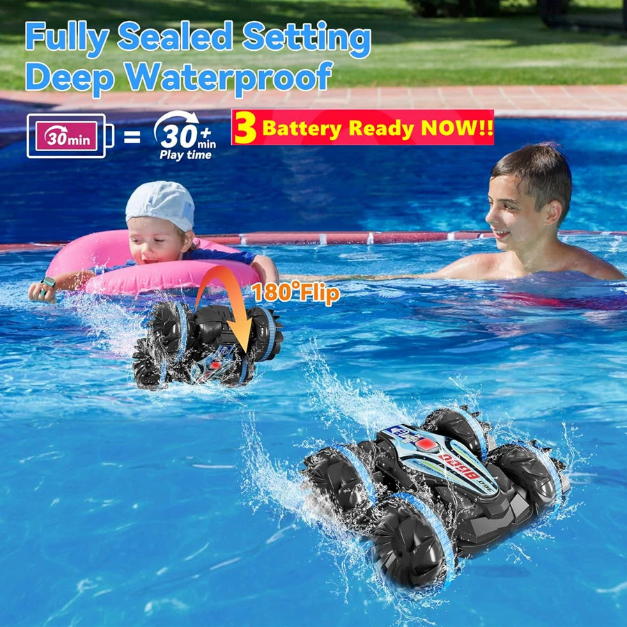Amphibious RC Car Remote Control Stunt Car 4WD Drift Racing Off Road Waterproof 360° Rotation Stunt Crawler Vehicle Gift Boy Kid