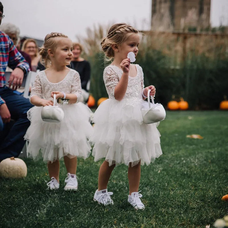 Flower Girl White Lace Vacation Festival Dress Elegant Lace Backless Prom Dress