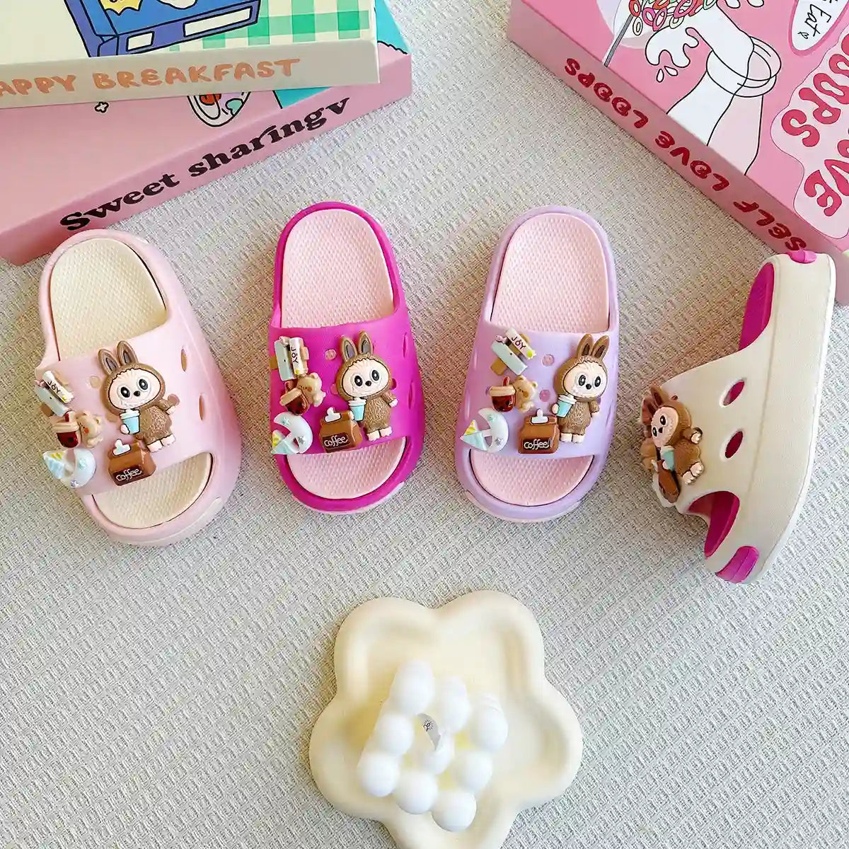 Cartoon Coffee-Themed Eva Slippers for Kids