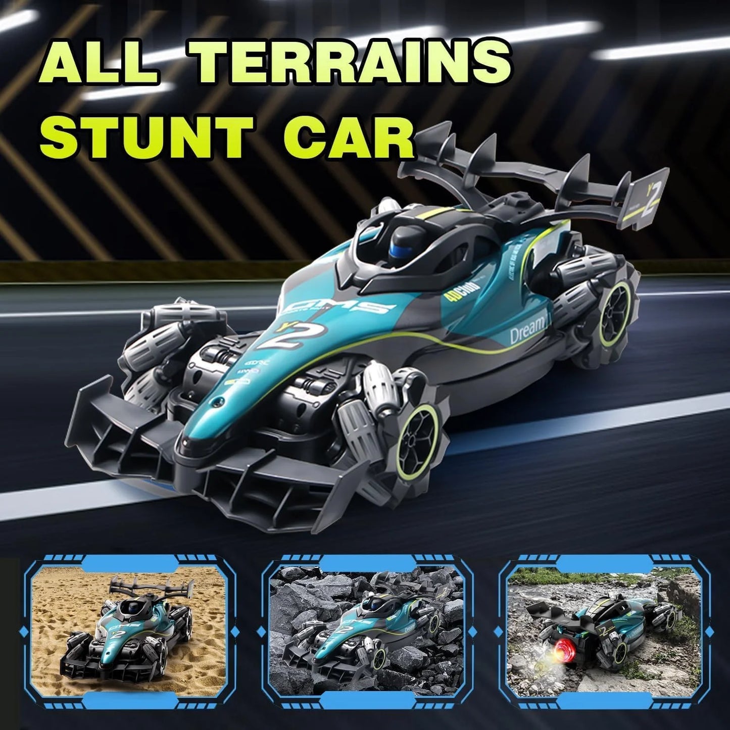 Y2 RC Car, Drift Car with Light Spray, 2.4Ghz 4WD 360° Remote Control Racing Stunt Cars Electric Toys Model Gifts for Kids Boys