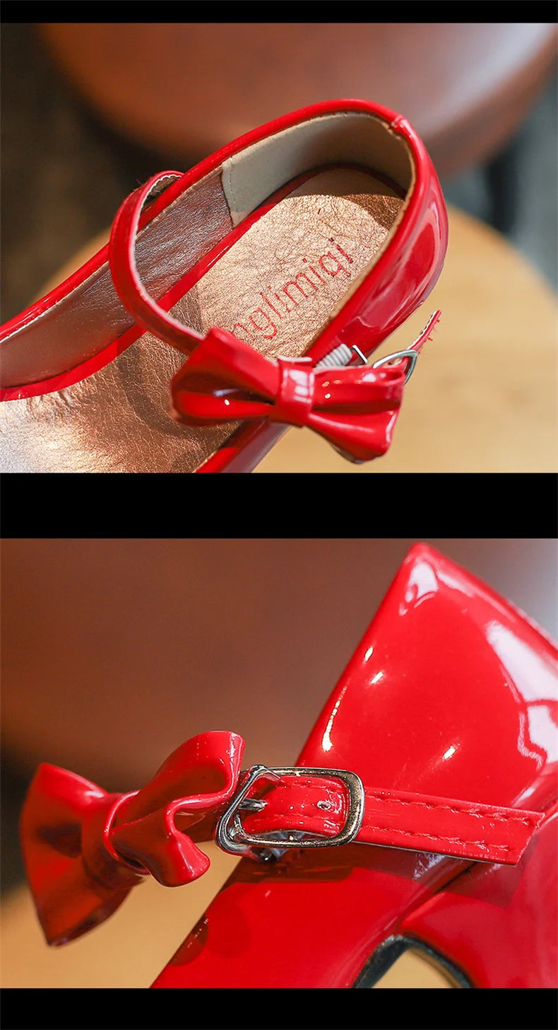 Girls Leather Shoes Autumn Bowtie Sandals 2023