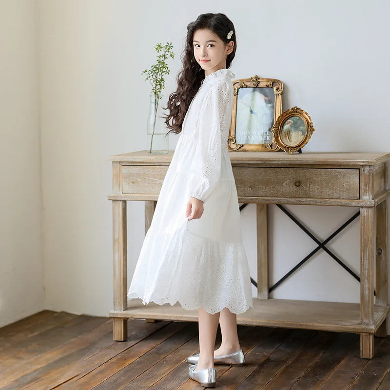 2026 spring hollow Dresses White kid baby party mesh princess Girls  dress