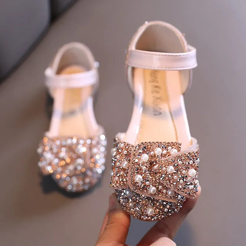New Childrens Shoes Pearl Rhinestones Shining Kids Princess Shoe Baby Girls Shoe