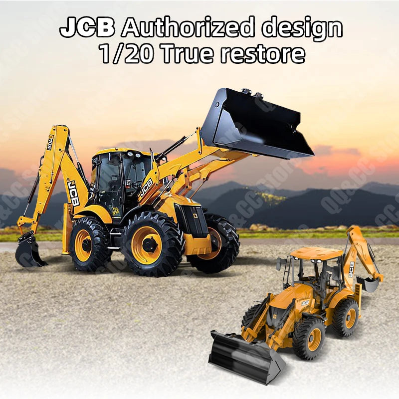 DOUBLE E  RC Backhoe Loader E589 1:20 Excavator Remote Control Car Engineering Vehicle Truck Model Bulldozer Trailer Toy for Boy