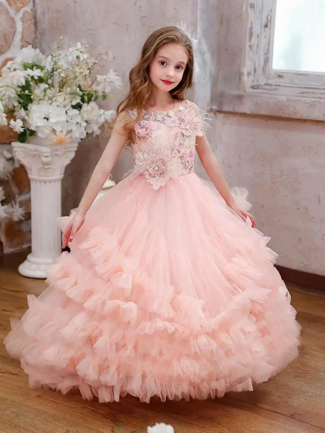 Floral Embroidered Lace Dress for Girls - Perfect for Events
