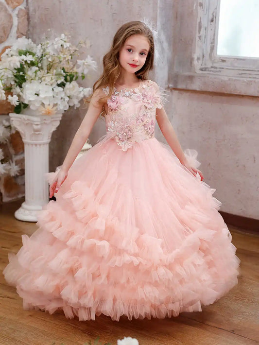 Floral Embroidered Lace Dress for Girls - Perfect for Events