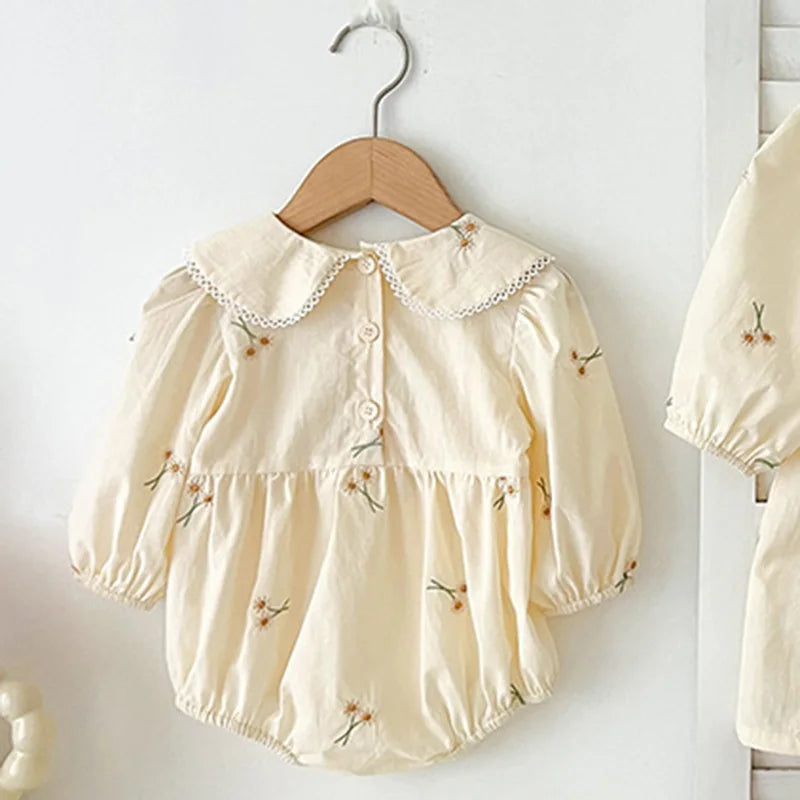 Long Sleeve  Embroidery Flower Romper