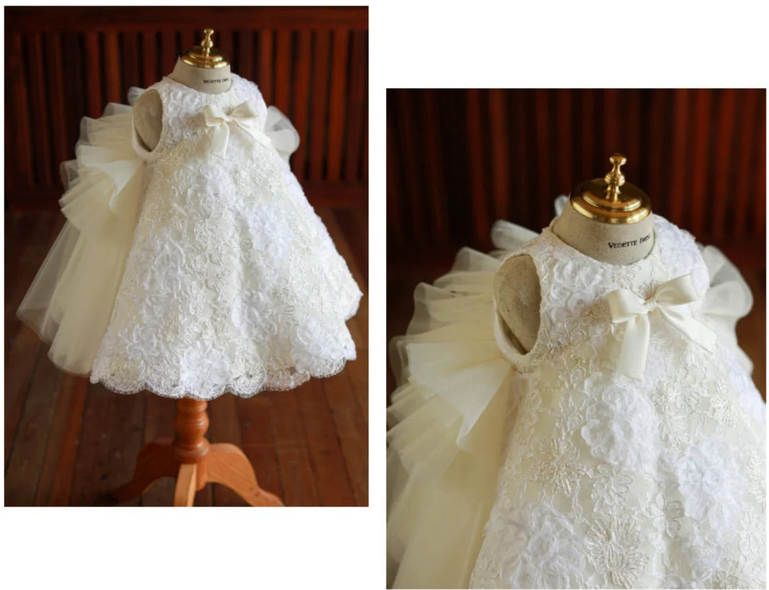 1st Birthday Baby Girl Dress White Lace Princess Wedding Party Dresses For Girl Tulle Flower Baby Baptism Christening Ball Gowns