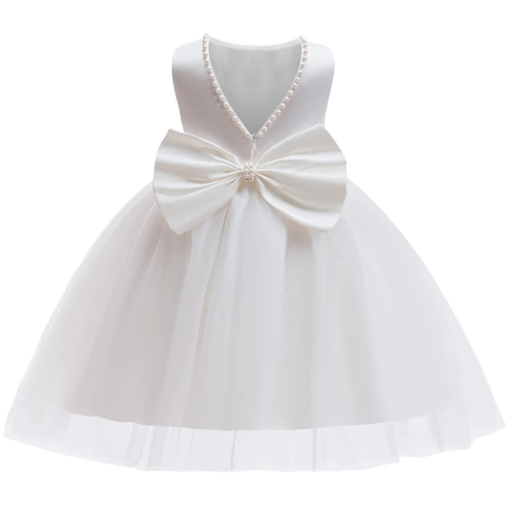Girls Elegant White Communion Party Dress For Toddler Kids  Sleeveless Princess Tulle Dress