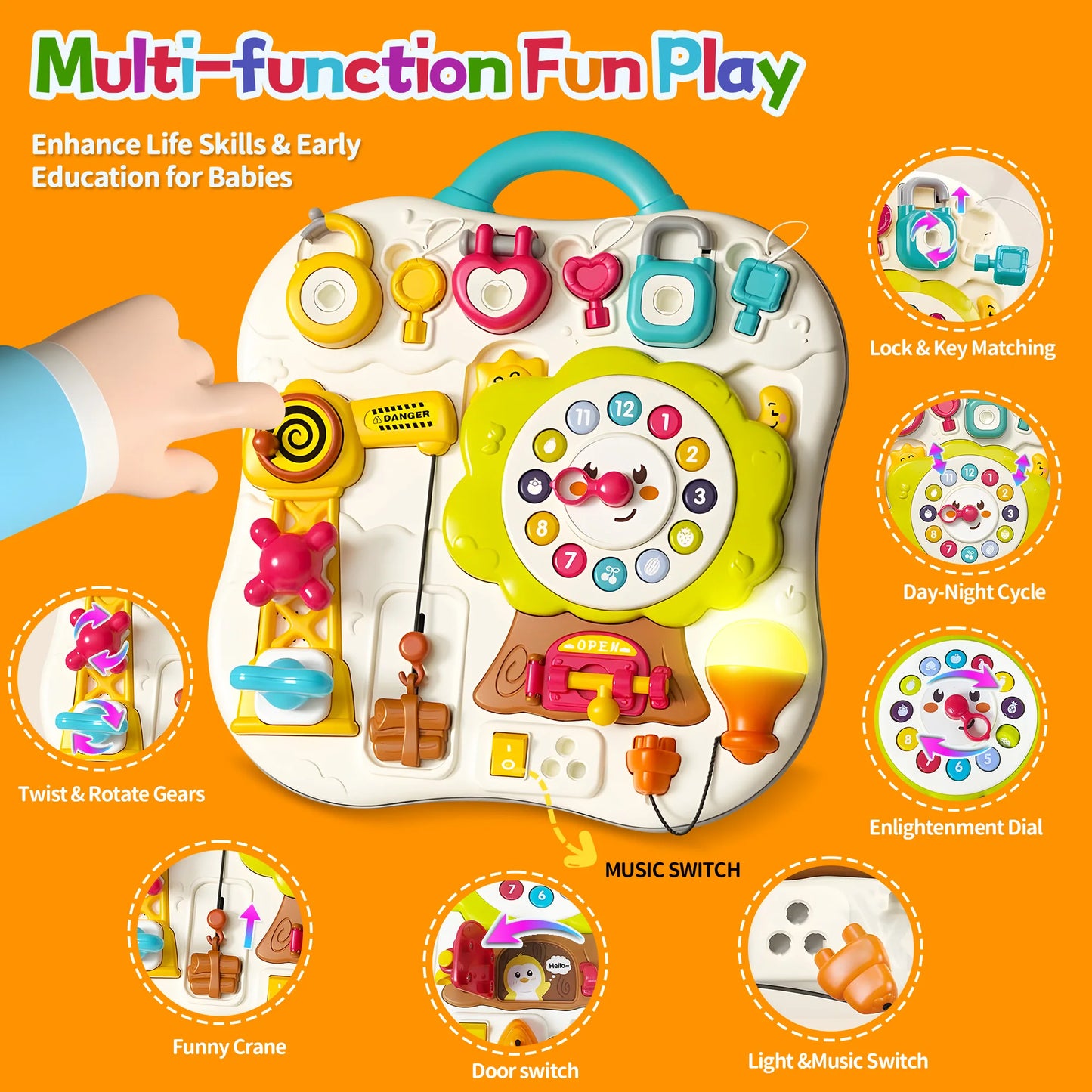 Montessori Busy Board Sensory Toys for Toddlers 1-3 Activity Music & LED Light Up Montessori Toys for 2+ Year OldTravel Toys for 2 Year Old Boys Girls
